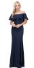 Ruffled Off-the-Shoulder Princess Cut Long Prom Dress in Navy